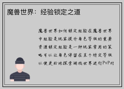 魔兽世界：经验锁定之道